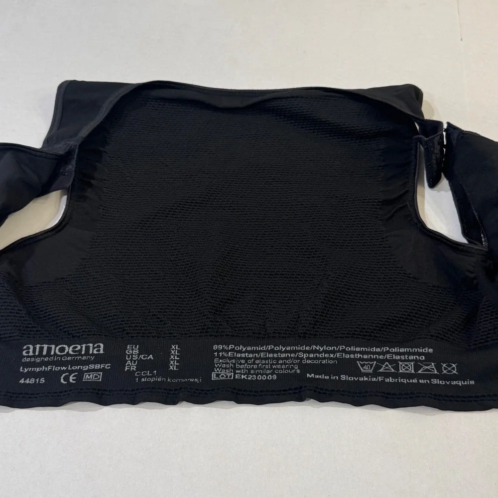 Amoena LymphFlow Long SBFC Bra Women XL Surgical Black Compression 44815
